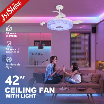 खरीदें एसी मोटर प्रकार 1stshine retractable ब्लेड संगीत वक्ता और प्रकाश व्यवस्था के साथ छत प्रशंसक ऑनलाइन निर्माण