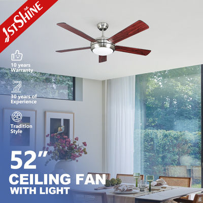 खरीदें 110V/50Hz वोल्टेज 1stshine 52 इंच एयर कूलिंग डीसी मोटर 5 प्लाईवुड ब्लेड आधुनिक एलईडी छत के पंखे लाइट्स के साथ ऑनलाइन निर्माण