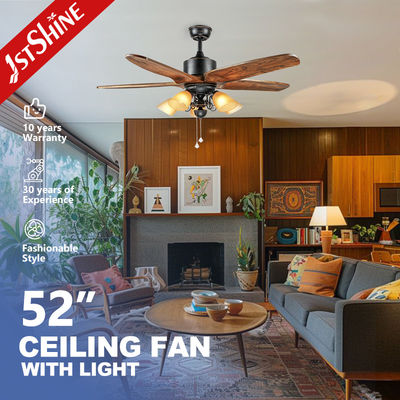 अच्छी कीमत 5 लकड़ी के ब्लेड और पुल चेन 110-240V इनपुट के साथ सपोर्ट डिमर 52 इंच सीलिंग फैन ऑनलाइन